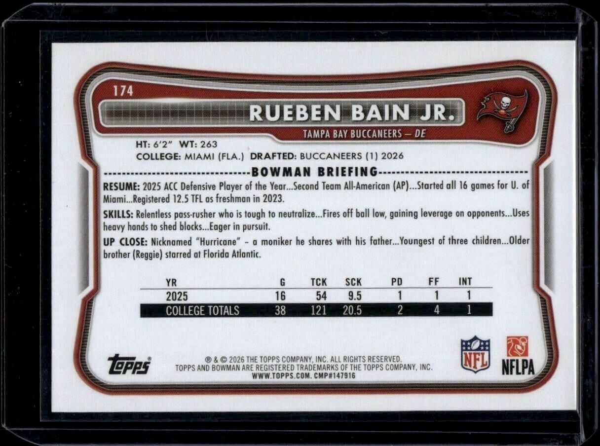 2026 Bowman Rueben Bain Jr. Rookie Trading Card