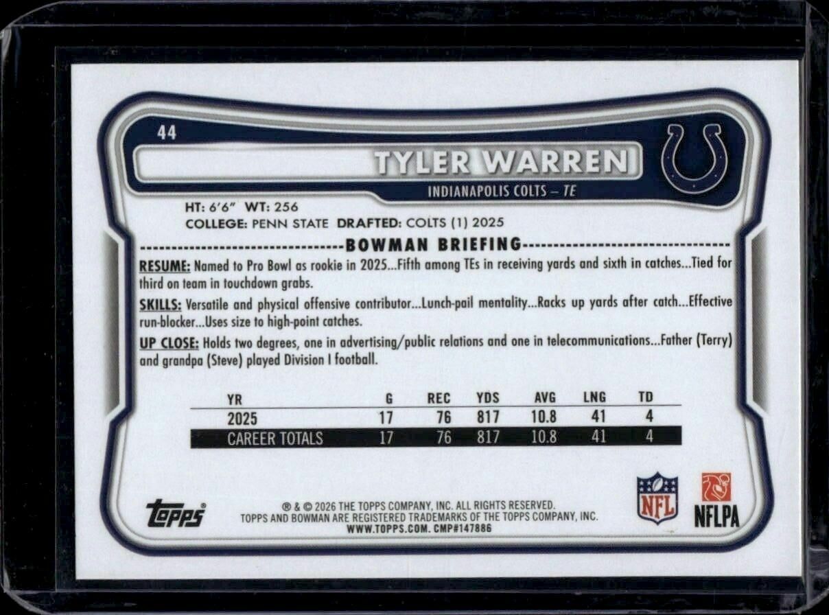 2026 Bowman Tyler Warren Trading Card