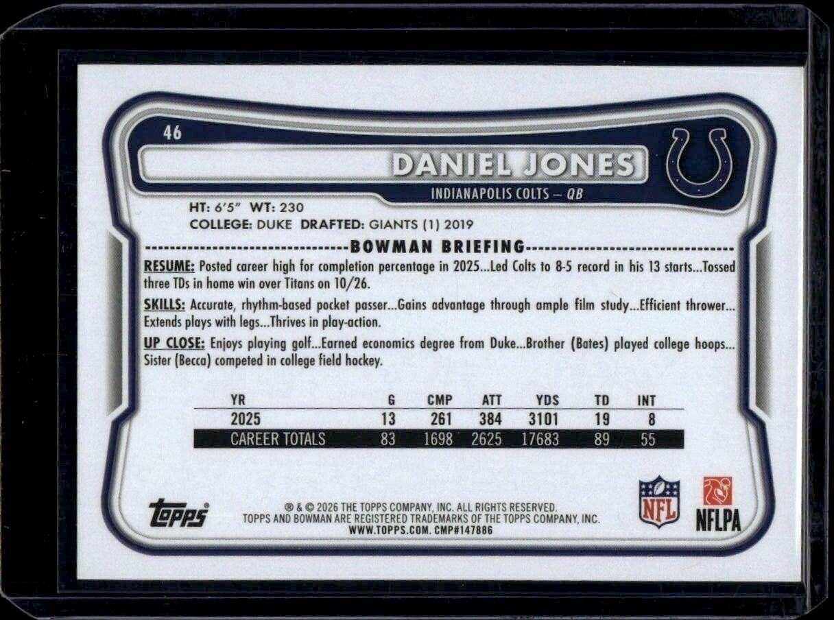 2026 Topps Bowman Daniel Jones Trading Card