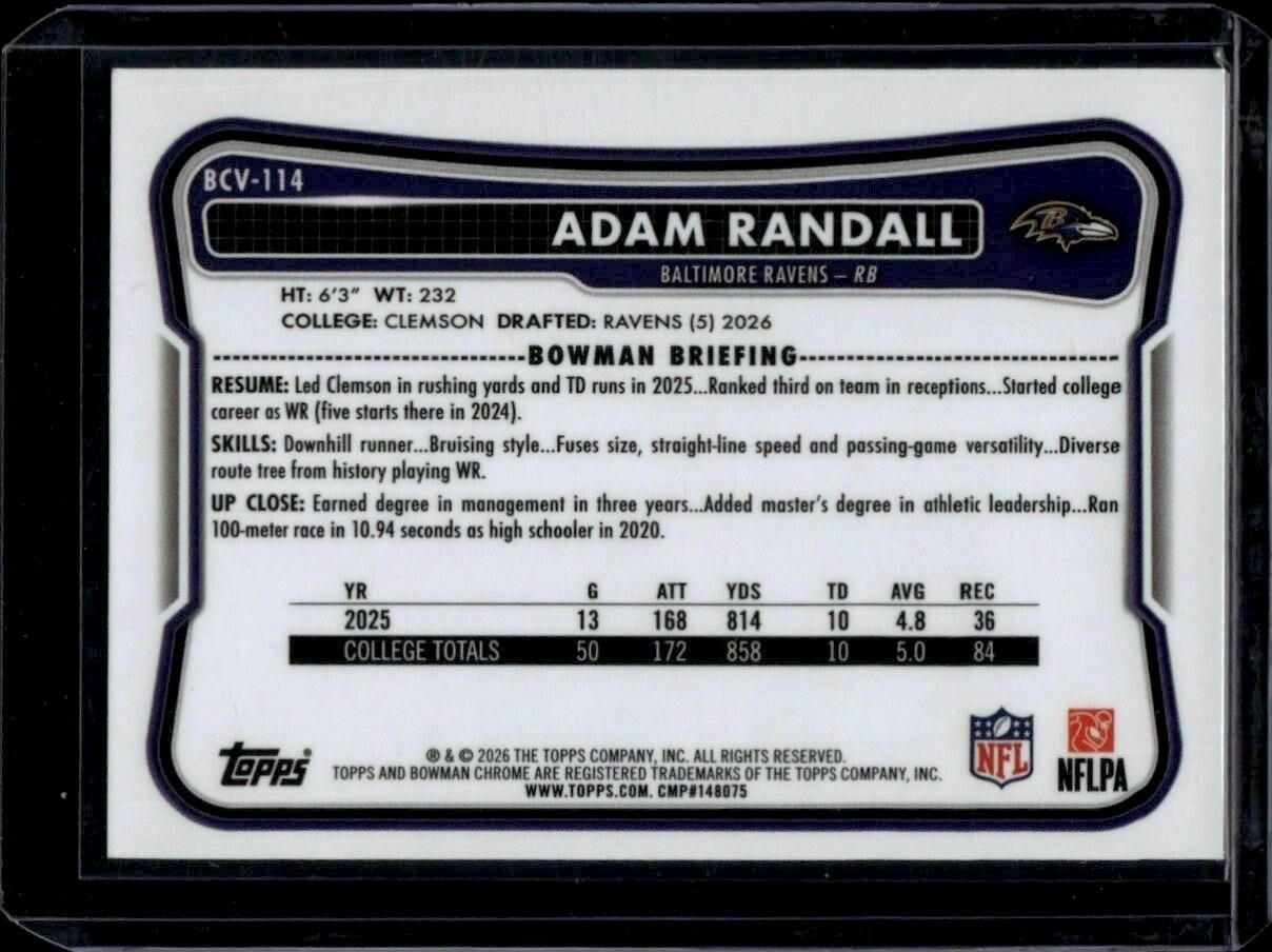 2026 Bowman Adam Randall Chrome Mojo Refractor Rookie Trading Card
