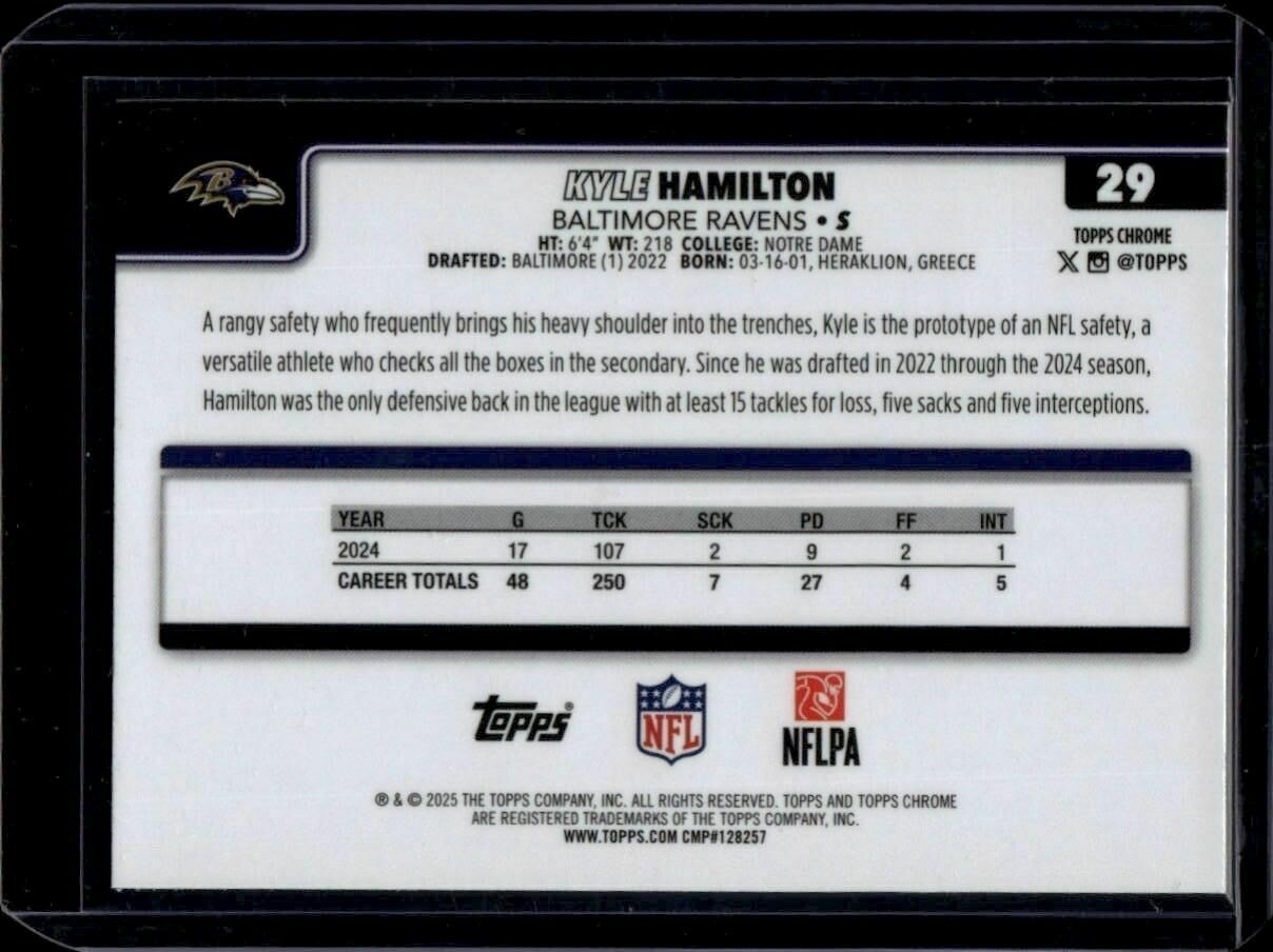 2025 Topps Chrome Kyle Hamilton X-Fractor Trading Card
