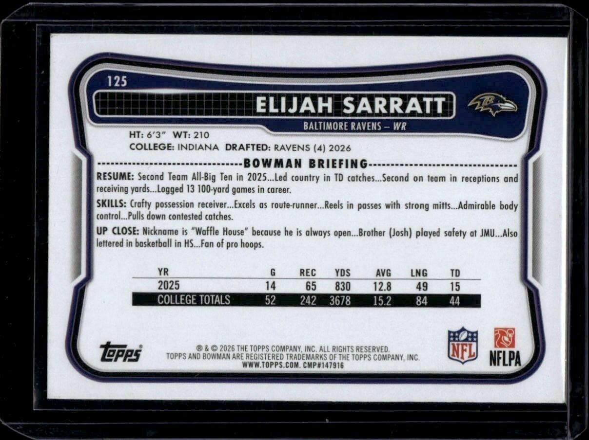 2026 Bowman Elijah Sarratt Rookie Trading Card