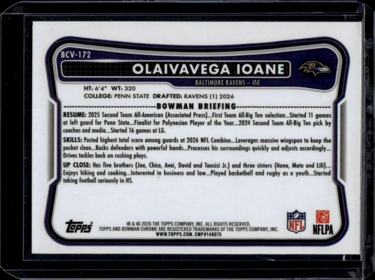 2026 Bowman Olaivavega Ioane Chrome Mojo Refractor Rookie Trading Card