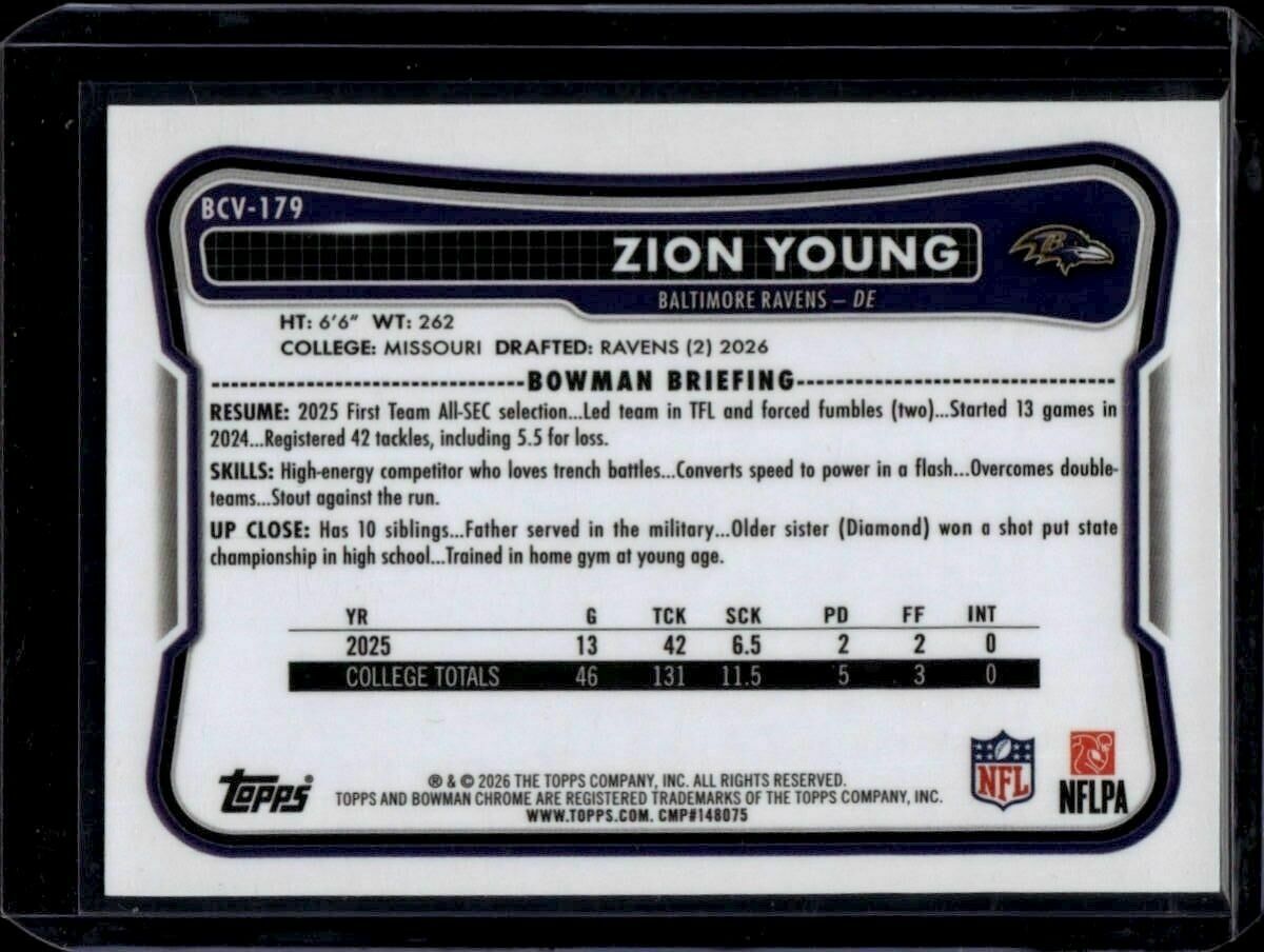 2026 Bowman Zion Young Chrome Pink Refractor /250 Rookie Trading Card