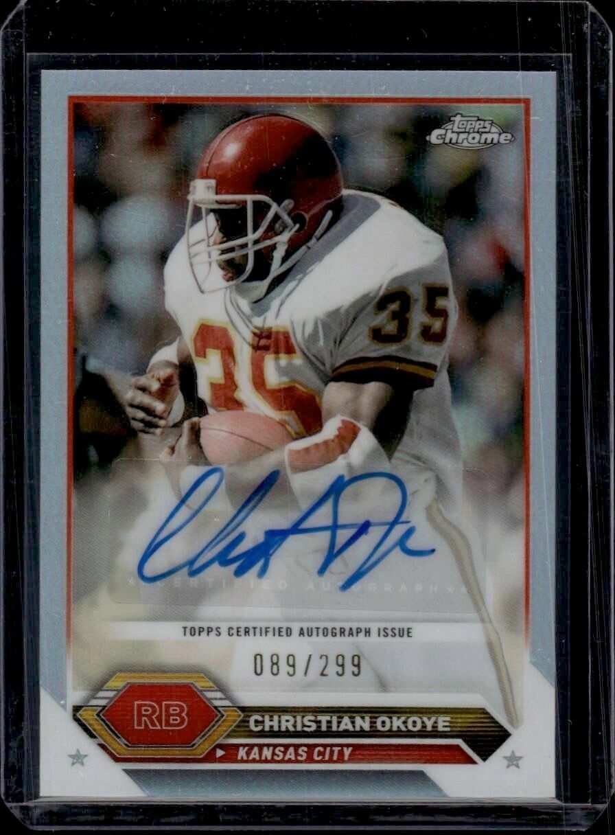 2023 Topps Composite Christian Okoye Topps Chrome Autographs Silver Holo /299 Trading Card