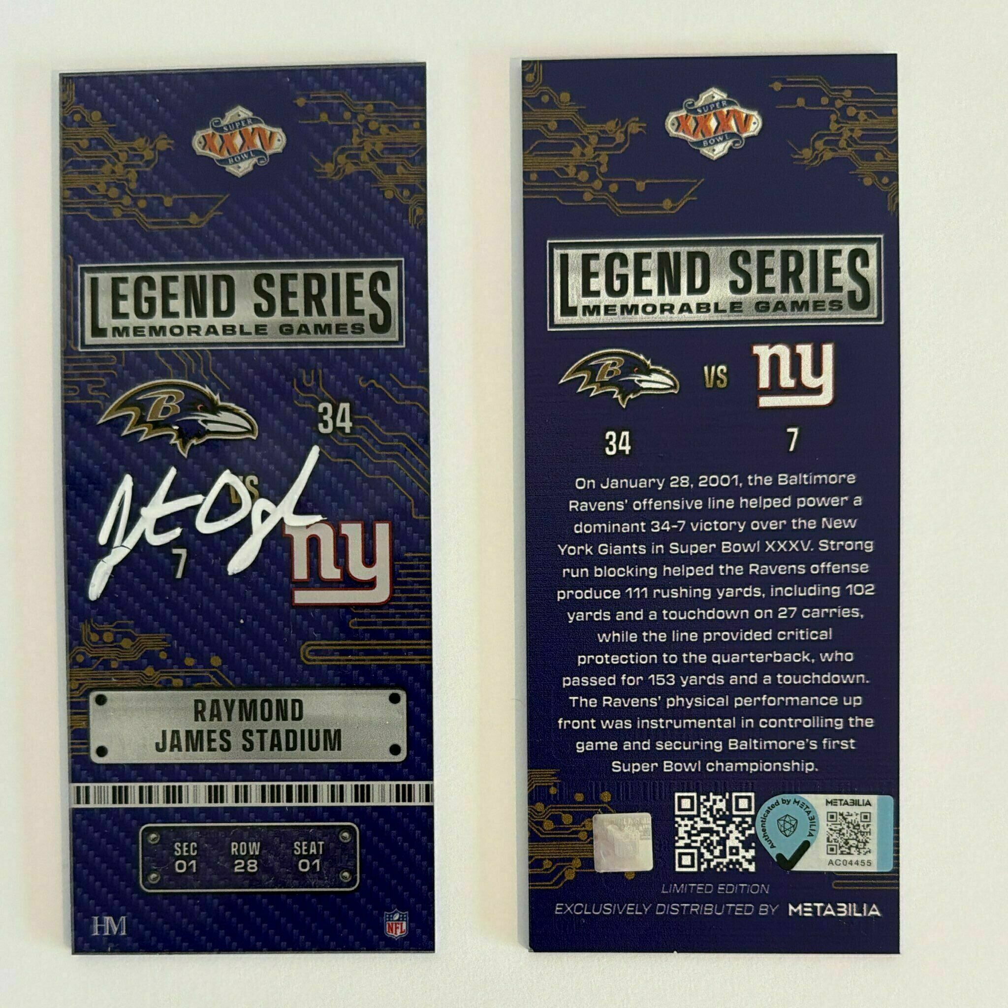 #75 Ogden signed SB XXXV Commemorative Ticket - Legend Series
