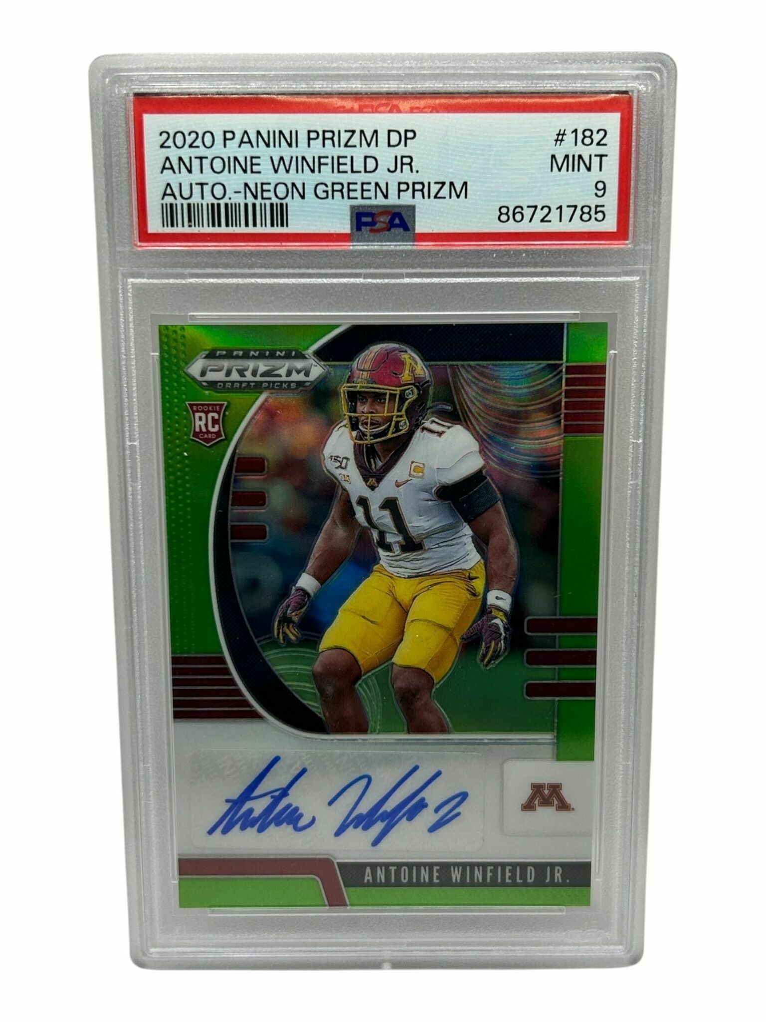 2020 Panini Prizm Draft Picks Antoine Winfield Jr. Neon Green Autographs /125 Rookie Trading Card - PSA Grade 9 Mint