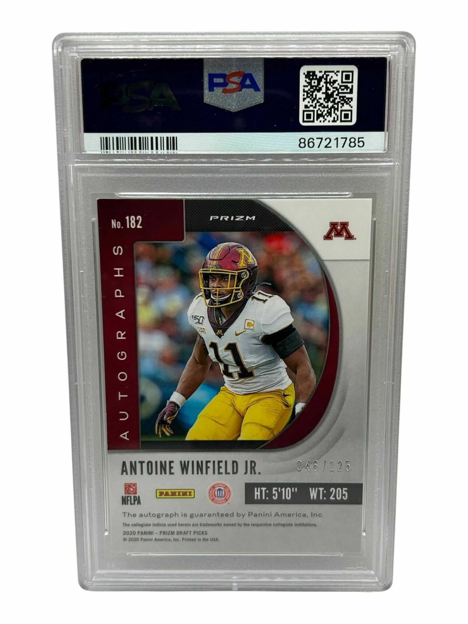 2020 Panini Prizm Draft Picks Antoine Winfield Jr. Neon Green Autographs /125 Rookie Trading Card - PSA Grade 9 Mint