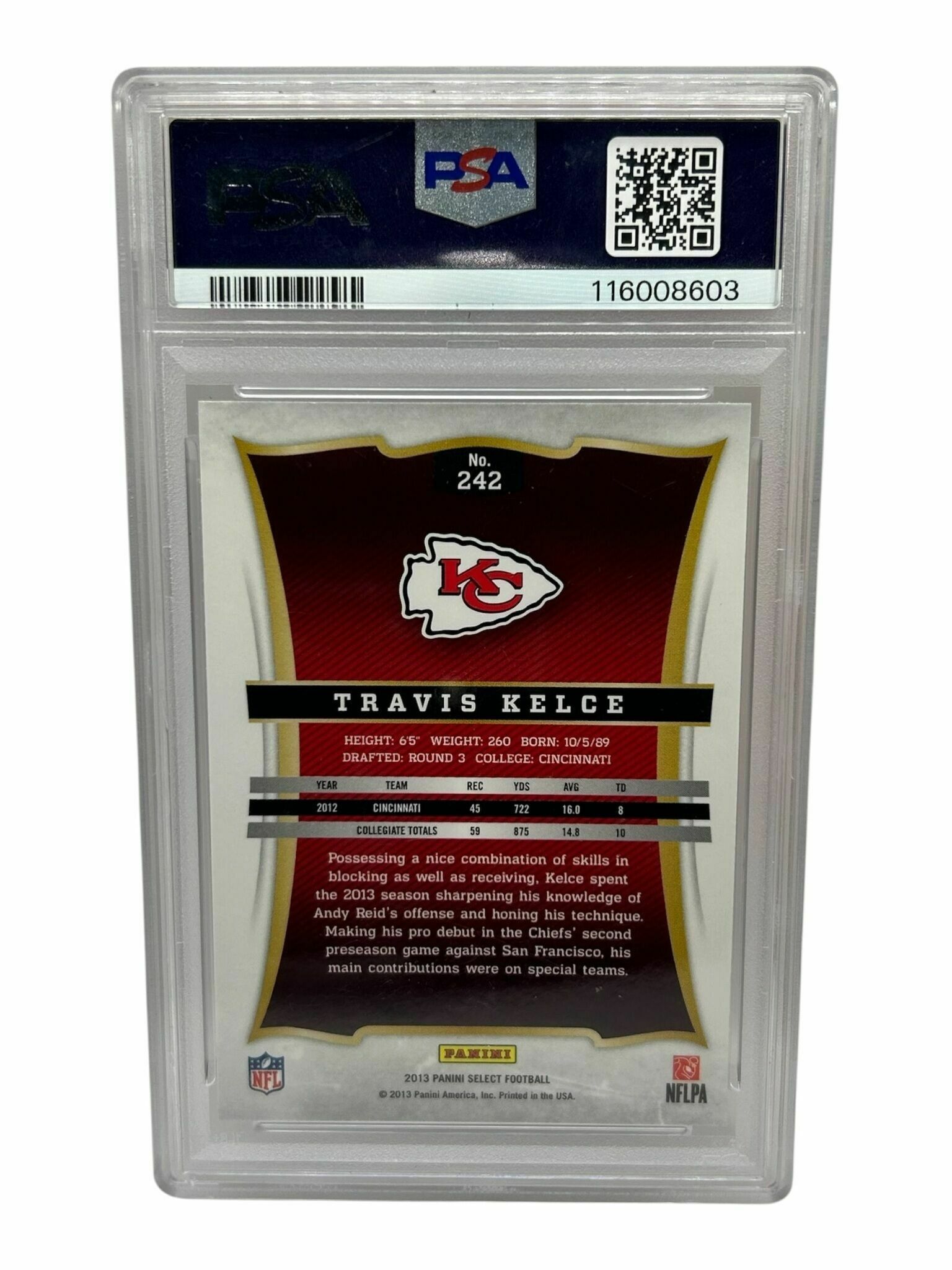 2013 Panini Select Travis Kelce Rookie Trading Card - PSA Grade 9 Mint