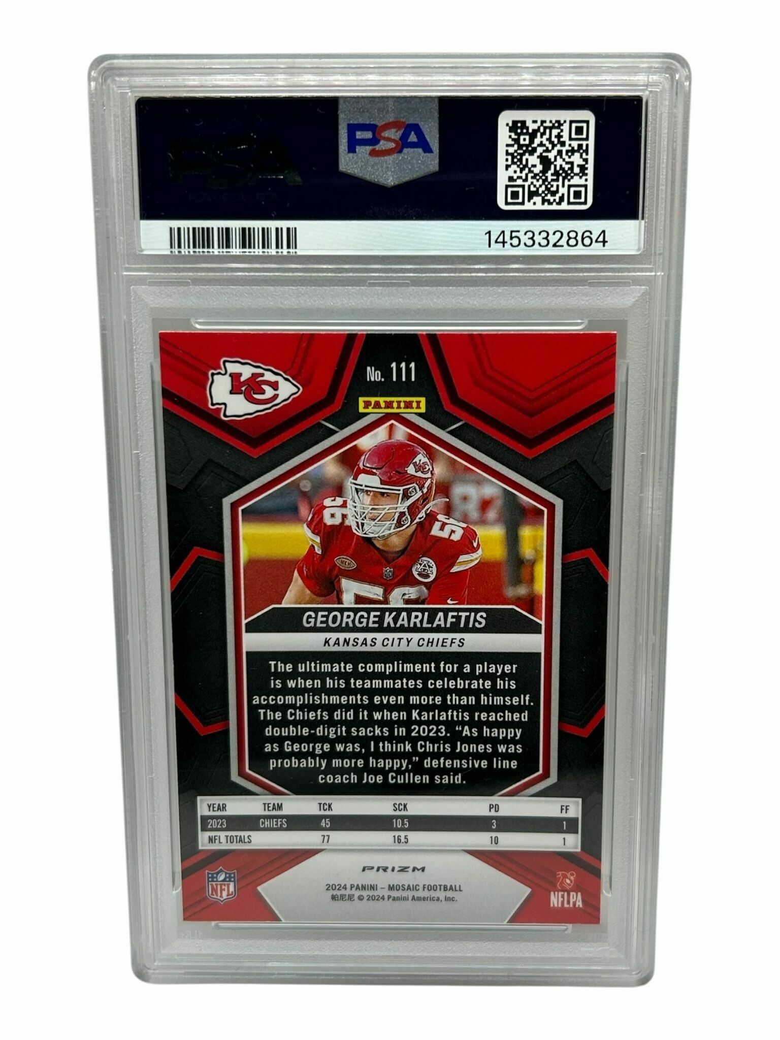 2024 Panini Mosaic George Karlaftis Green Mosaic Prizm Trading Card - PSA Grade 10 Gem Mint