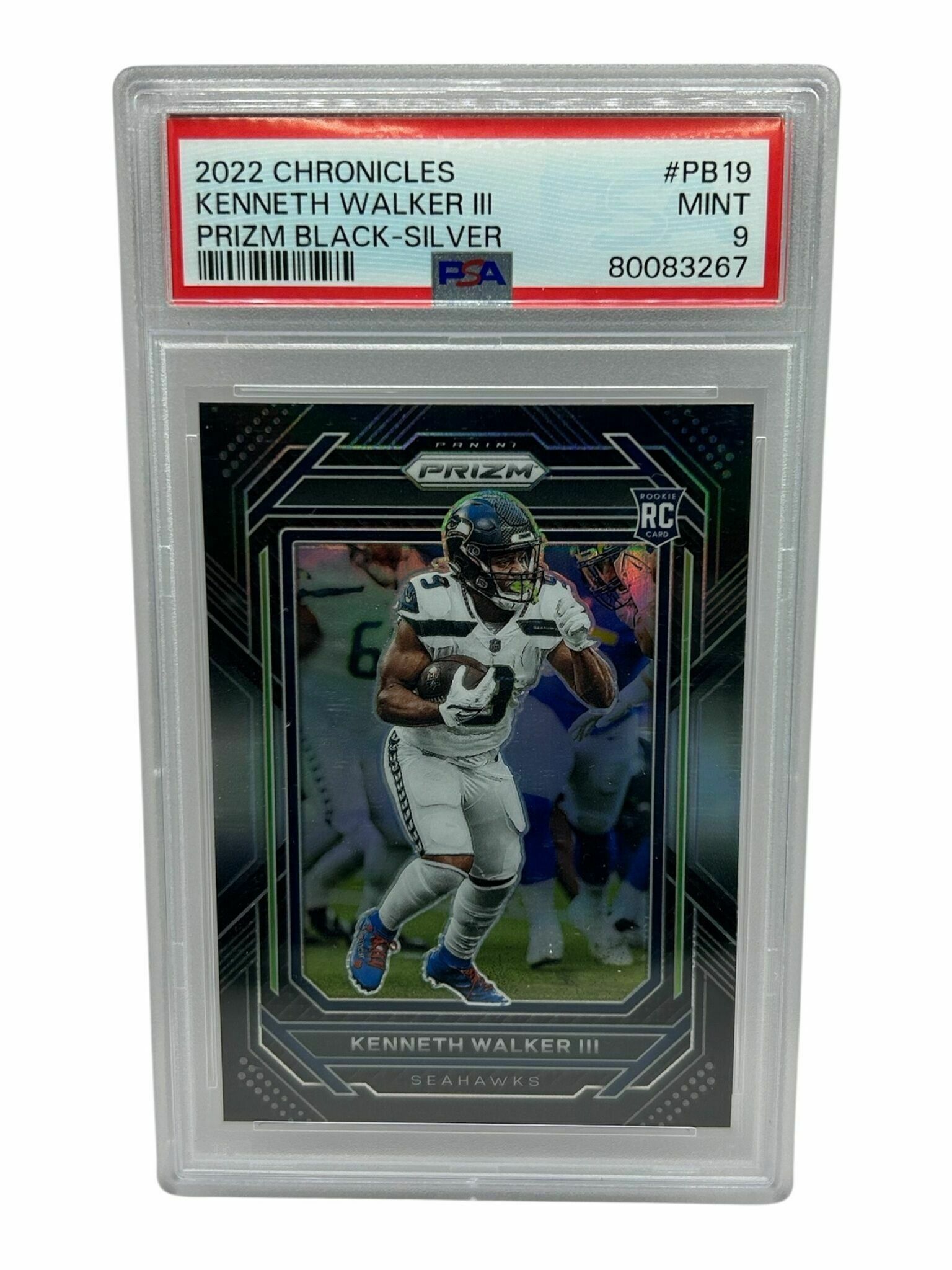 2022 Panini Chronicles Kenneth Walker III Prizm Black Silver Rookie Card- PSA Grade 9 Mint