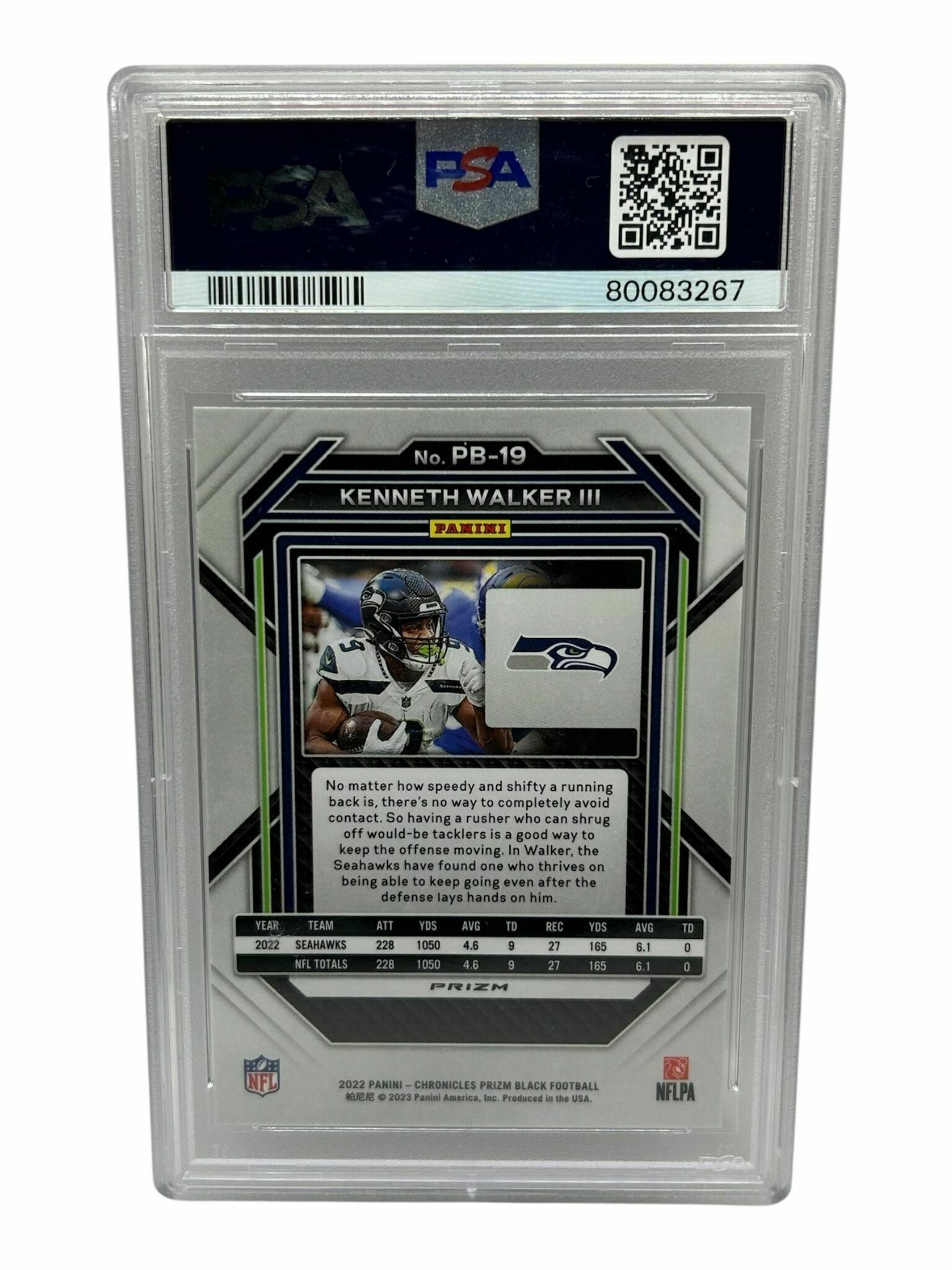 2022 Panini Chronicles Kenneth Walker III Prizm Black Silver Rookie Card- PSA Grade 9 Mint