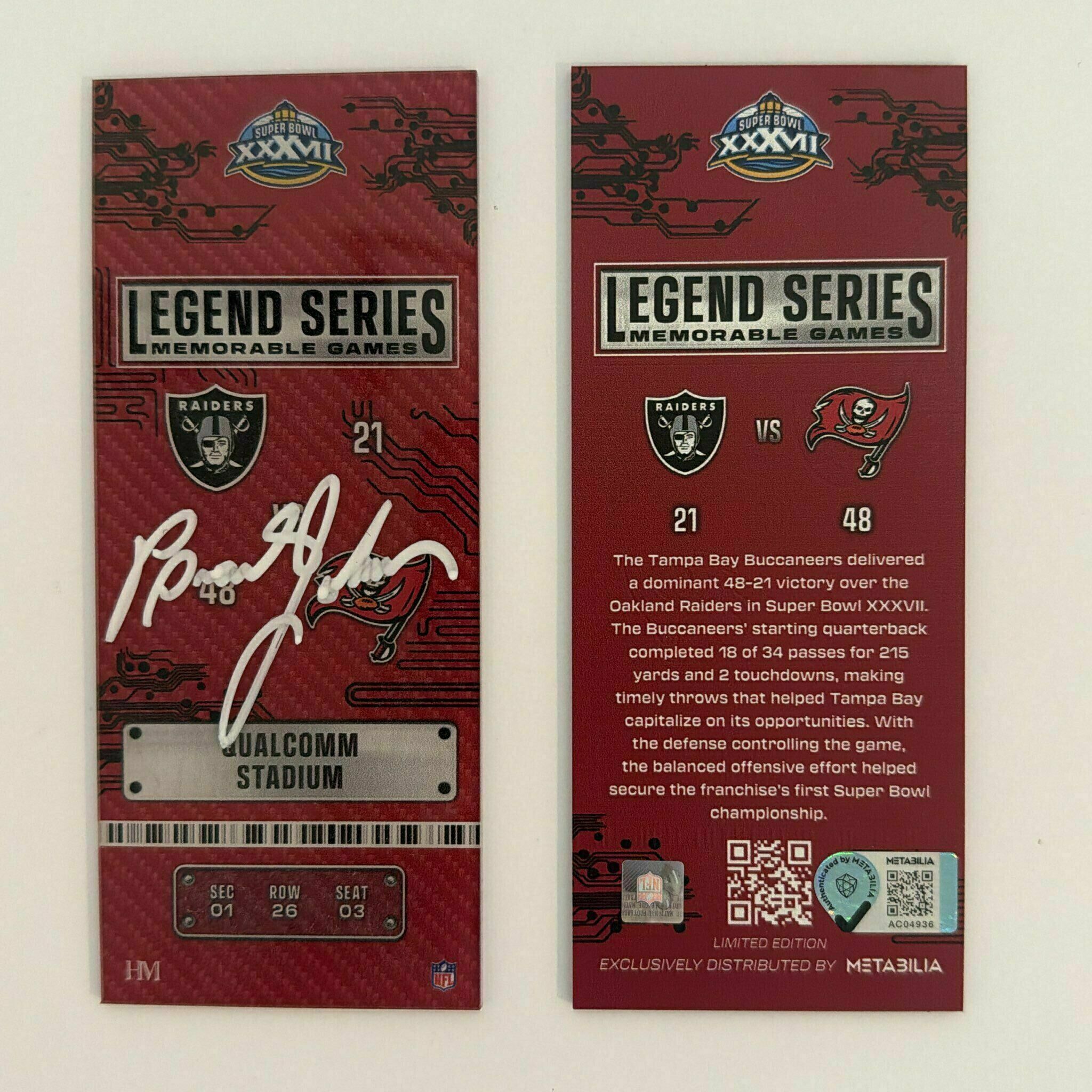 Brad Johnson Signed SB XXXVII Commemorative Ticket