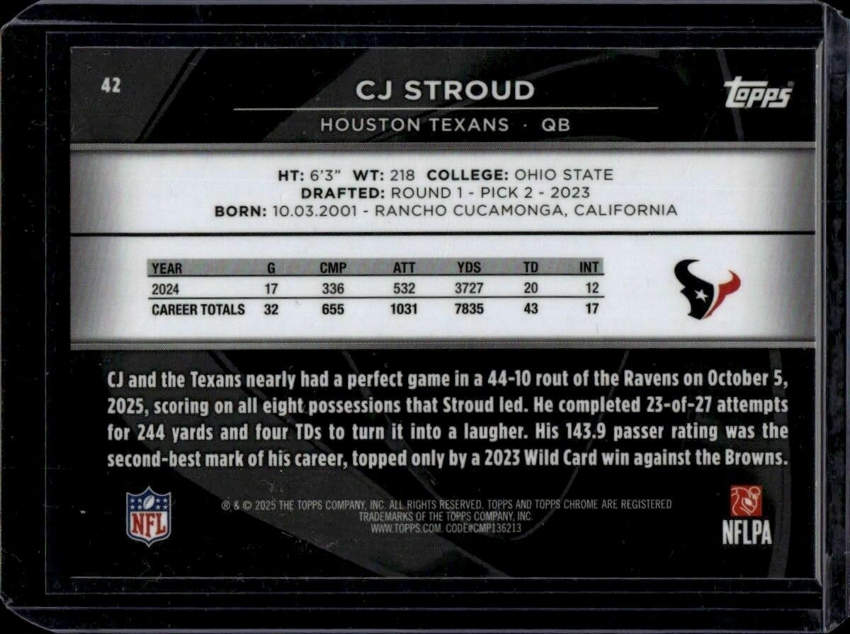 2025 Topps Chrome Black CJ Stroud Trading Card