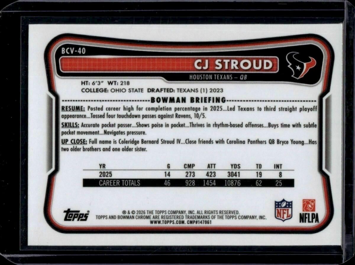 2026 Bowman CJ Stroud Chrome Mojo Refractor Trading Card