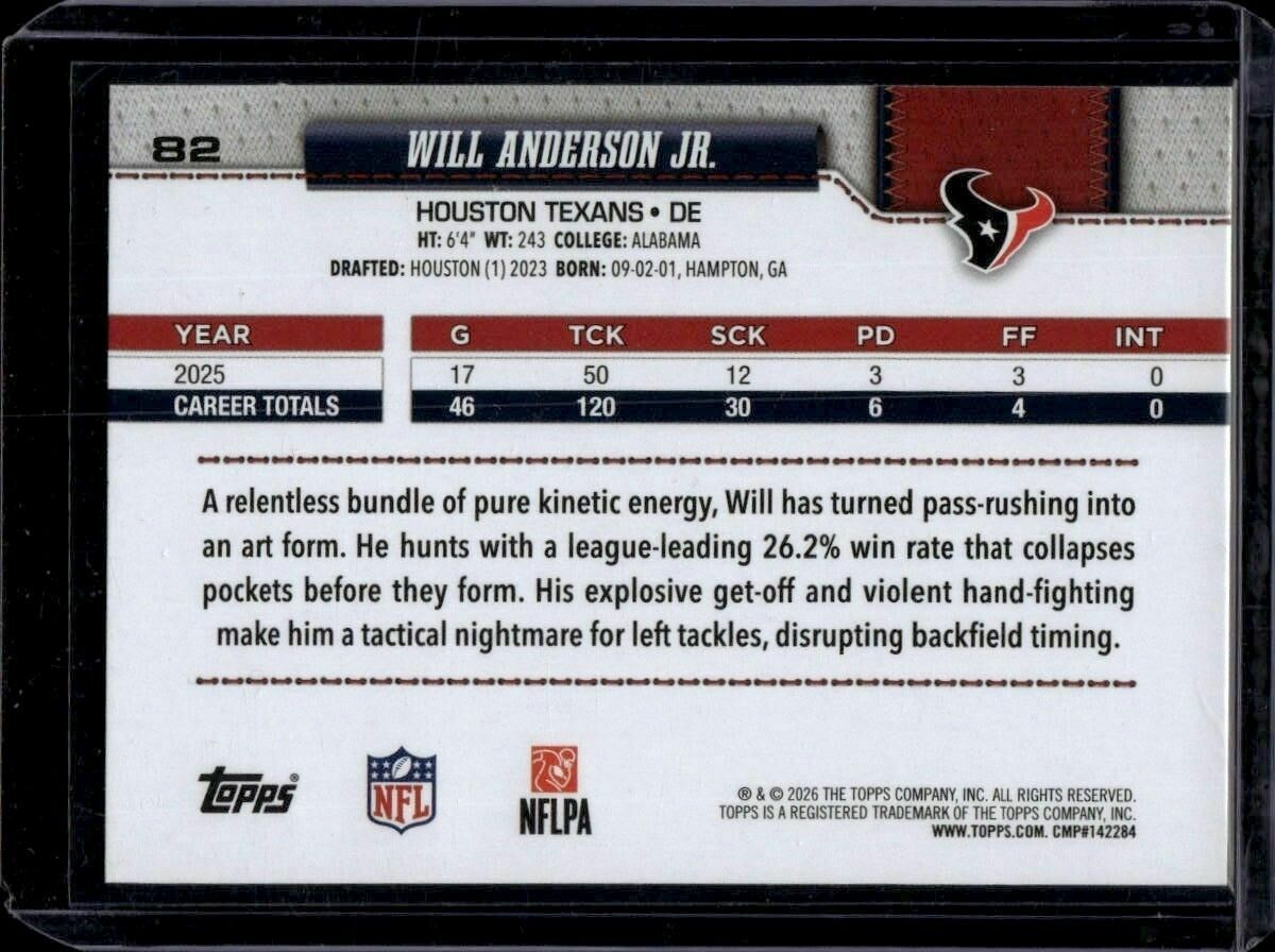 2026 Topps Flagship Will Anderson Jr. Trading Card