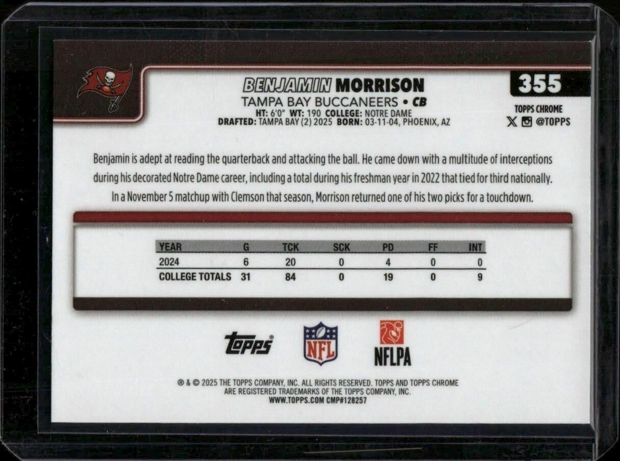 2025 Topps Chrome Benjamin Morrison Rookie Trading Card