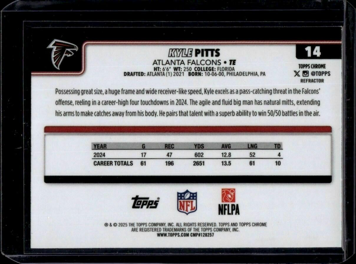 2025 Topps Chrome Kyle Pitts Trading Card Holo Refractor Trading Card