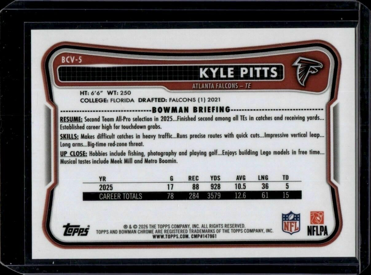 2026 Bowman Kyle Pitts Chrome Yellow Mojo Refractor /275 Trading Card