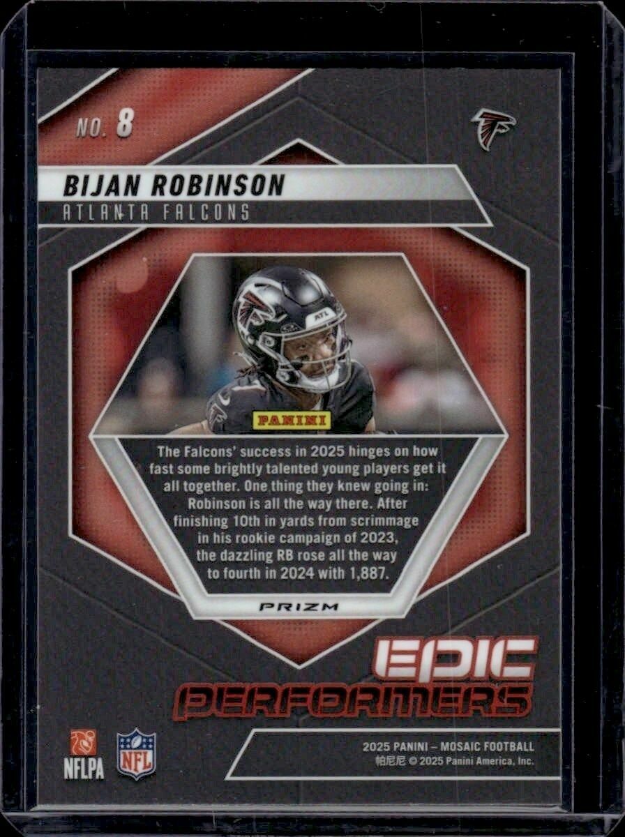 2025 Panini Mosaic Bijan Robinson Epic Performers Mosaic Green Trading Card