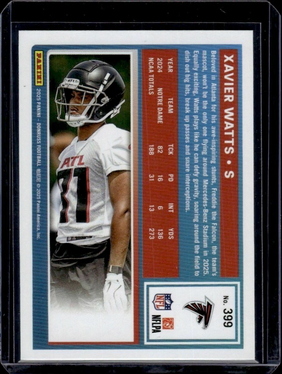 2025 Donruss Xavier Watts Rated Rookie Trading Card