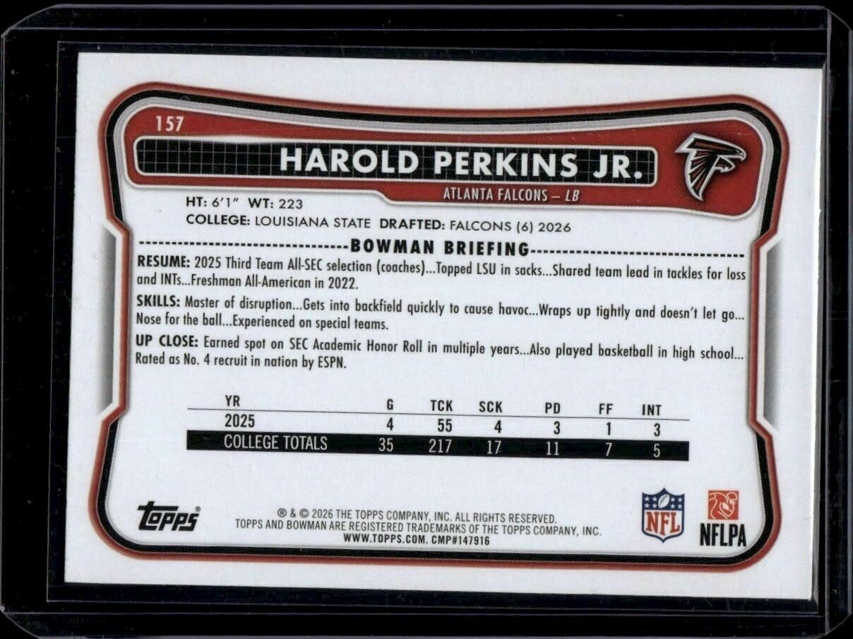 2026 Bowman #157 Harold Perkins Jr. Rookie Trading Card