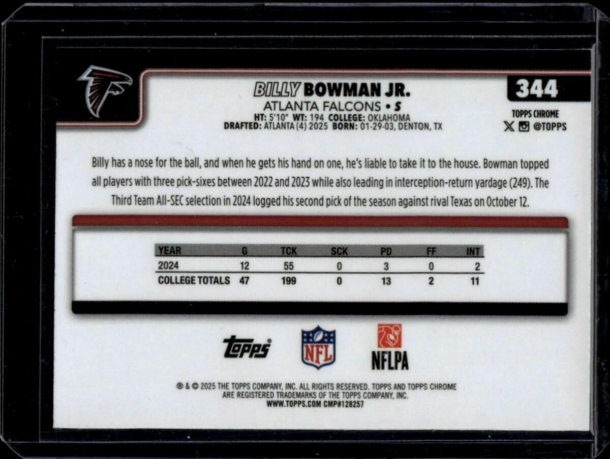 2025 Topps Chrome Billy Bowman Jr. X-Fractor Rookie Trading Card
