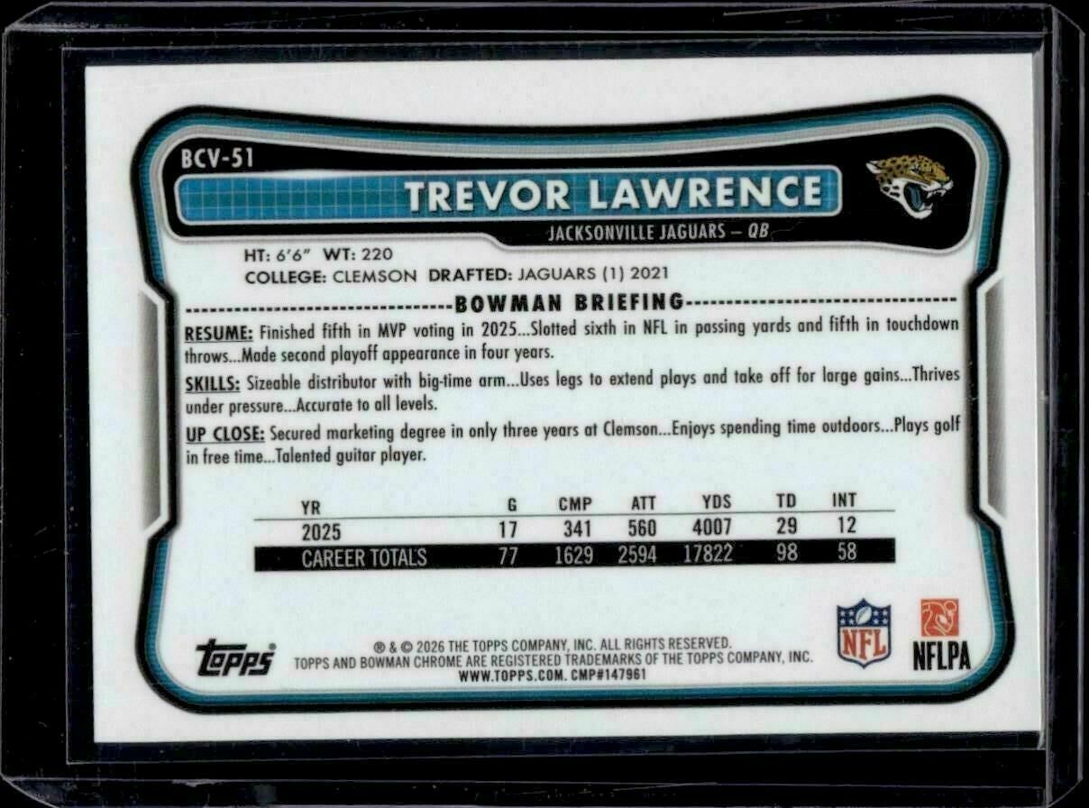 2026 Bowman Trevor Lawrence Chrome Trading Card