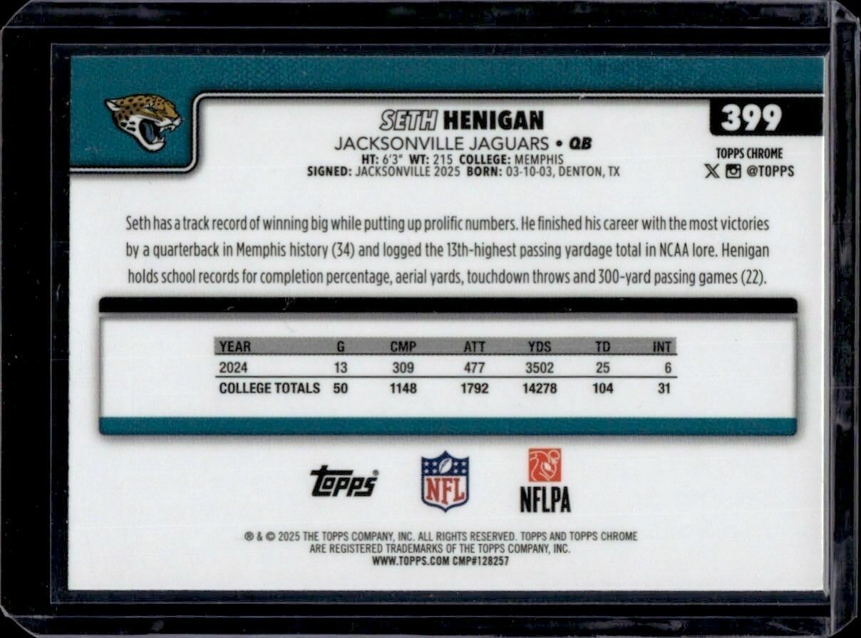 2025 Topps Chrome Seth Henigan Rookie Trading Card