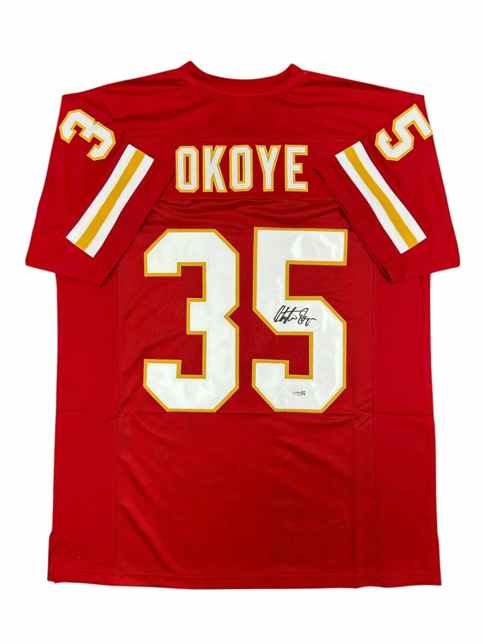 Christian Okoye Kansas City Chiefs Autographed Red Jersey - JSA Authentic