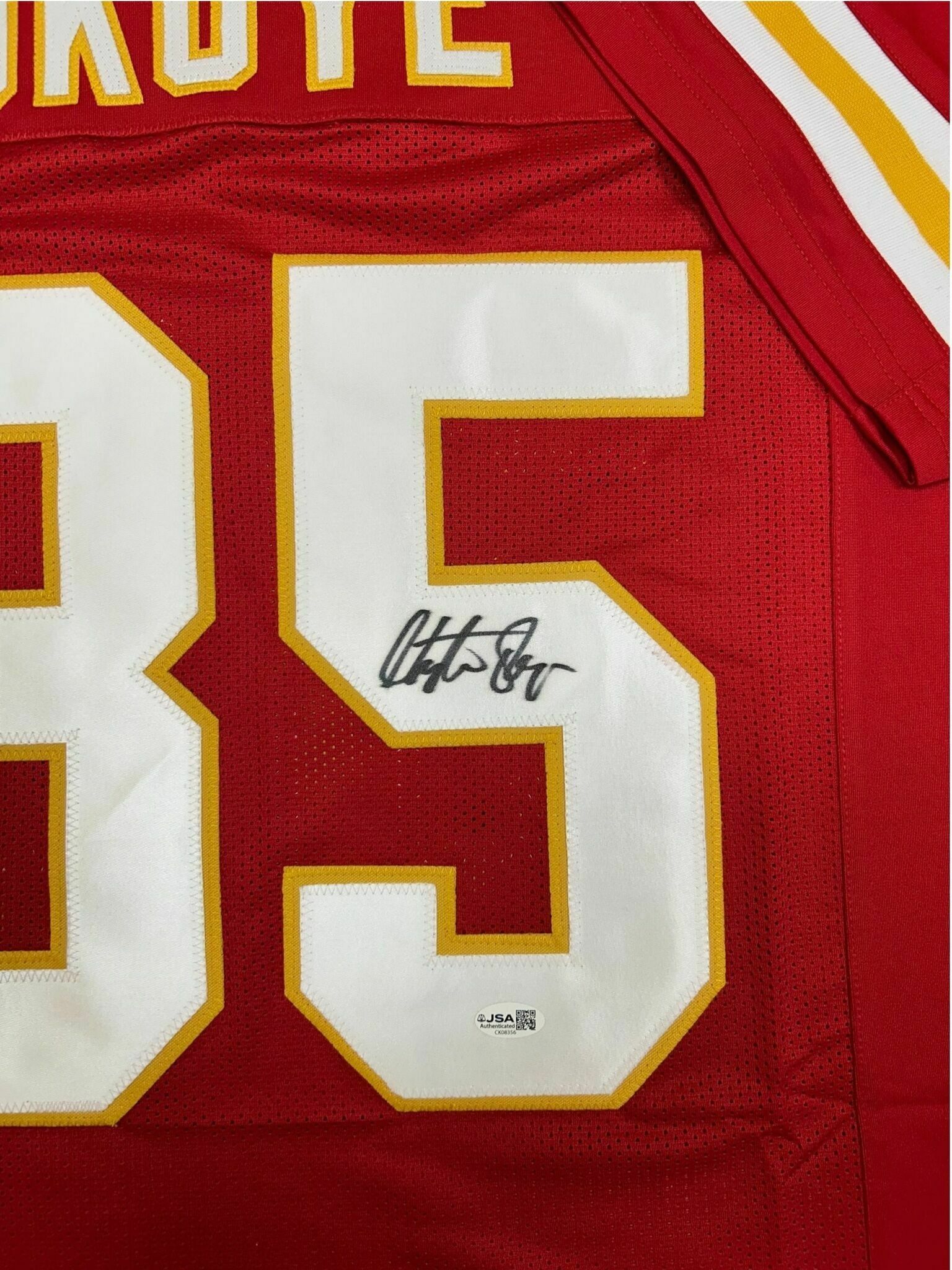 Christian Okoye Kansas City Chiefs Autographed Red Jersey - JSA Authentic