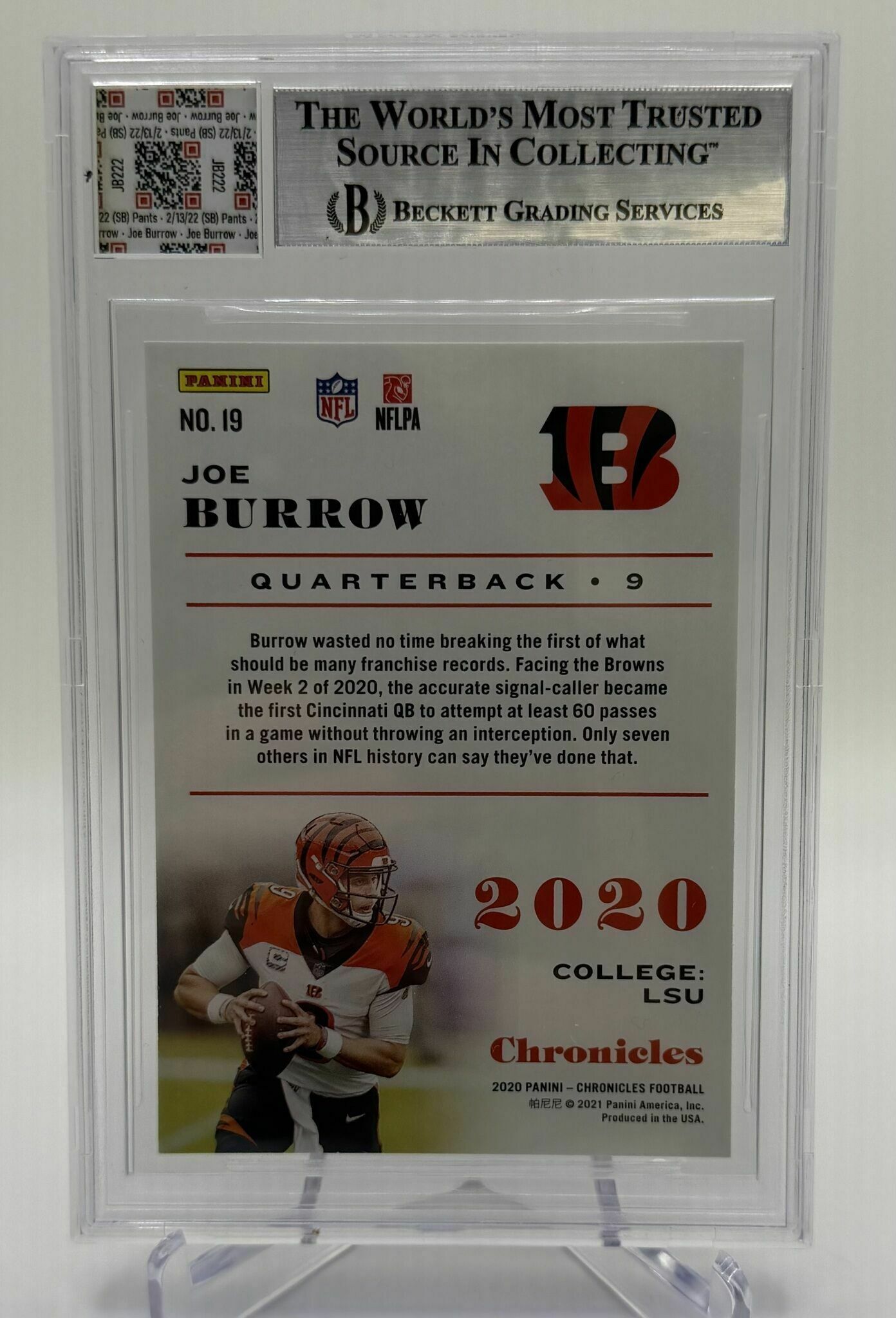 2020 Panini Chronicles Joe Burrow Rookie W/ Game Used Pant Patch From The Super Bowl