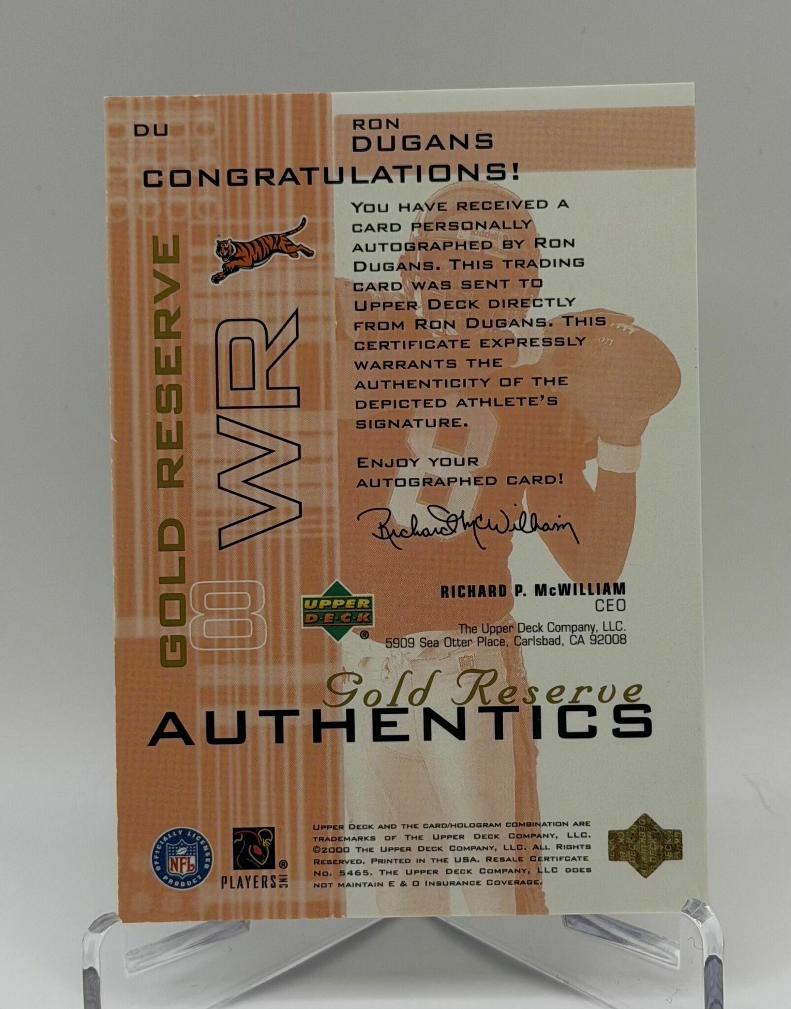 2000 Ron Duggans Upper Deck Authentic Gold Reserve Autograph Card
