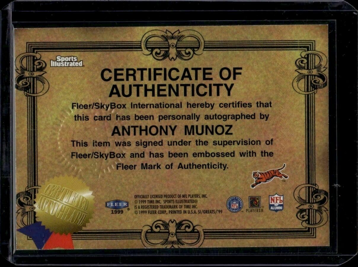 1999 Sports Illustrated Anthony Munoz On-Card Autograph Trading Card