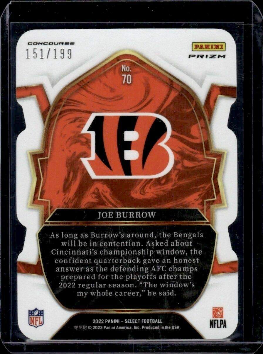 2022 Panini Select Joe Burrow Concourse Level Orange /199 Die-Cut Prizm Trading Card