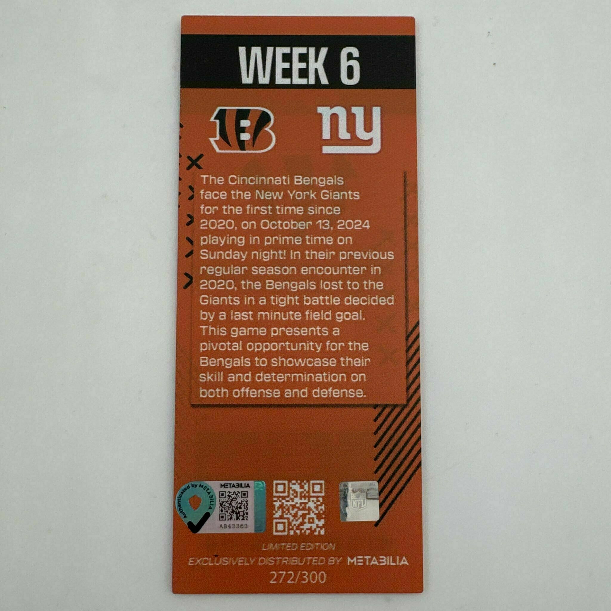 GIVEAWAY - Ja'Marr Chase Signed 2024 Week 6 Commemorative Ticket
