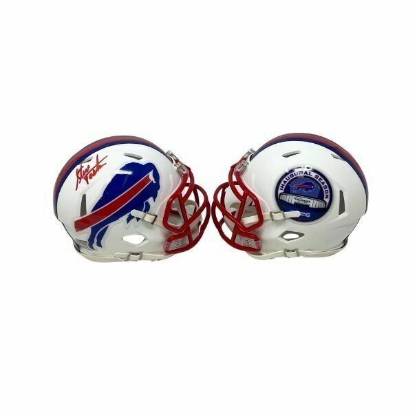 Steve Tasker Signed TSE Exclusive Riddell Inaugural Buffalo Bills White Speed Mini Helmet