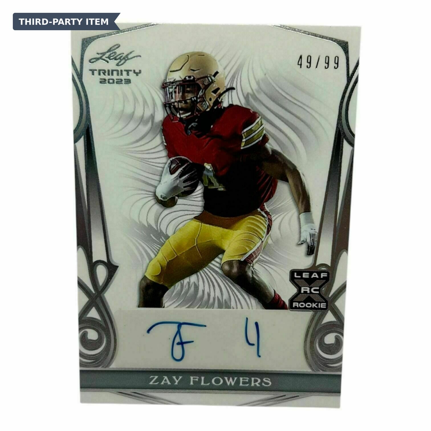 2023 Leaf Trinity Zay Flowers Silver /99 Rookie On-Card Autograph Trading Card
