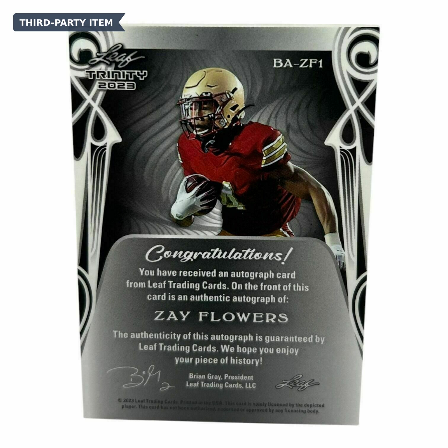 2023 Leaf Trinity Zay Flowers Silver /99 Rookie On-Card Autograph Trading Card