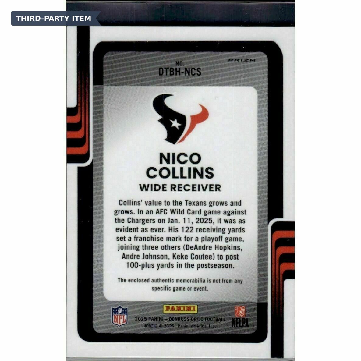 2025 Donruss Optic Nico Collins Donruss Threads Blue Hyper Jersey Patch Trading Card