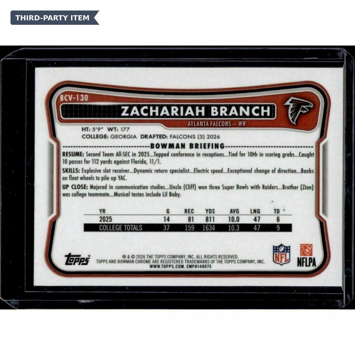 2026 Bowman Zachariah Branch Chrome Rookie Trading Card