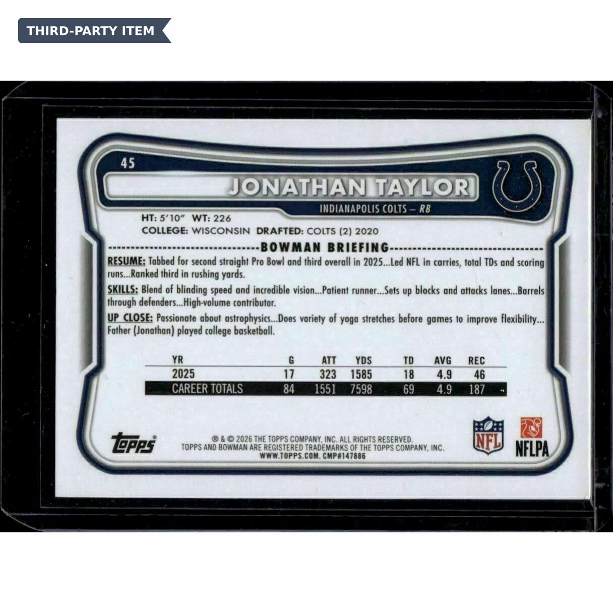 2026 Bowman Jonathan Taylor Trading Card