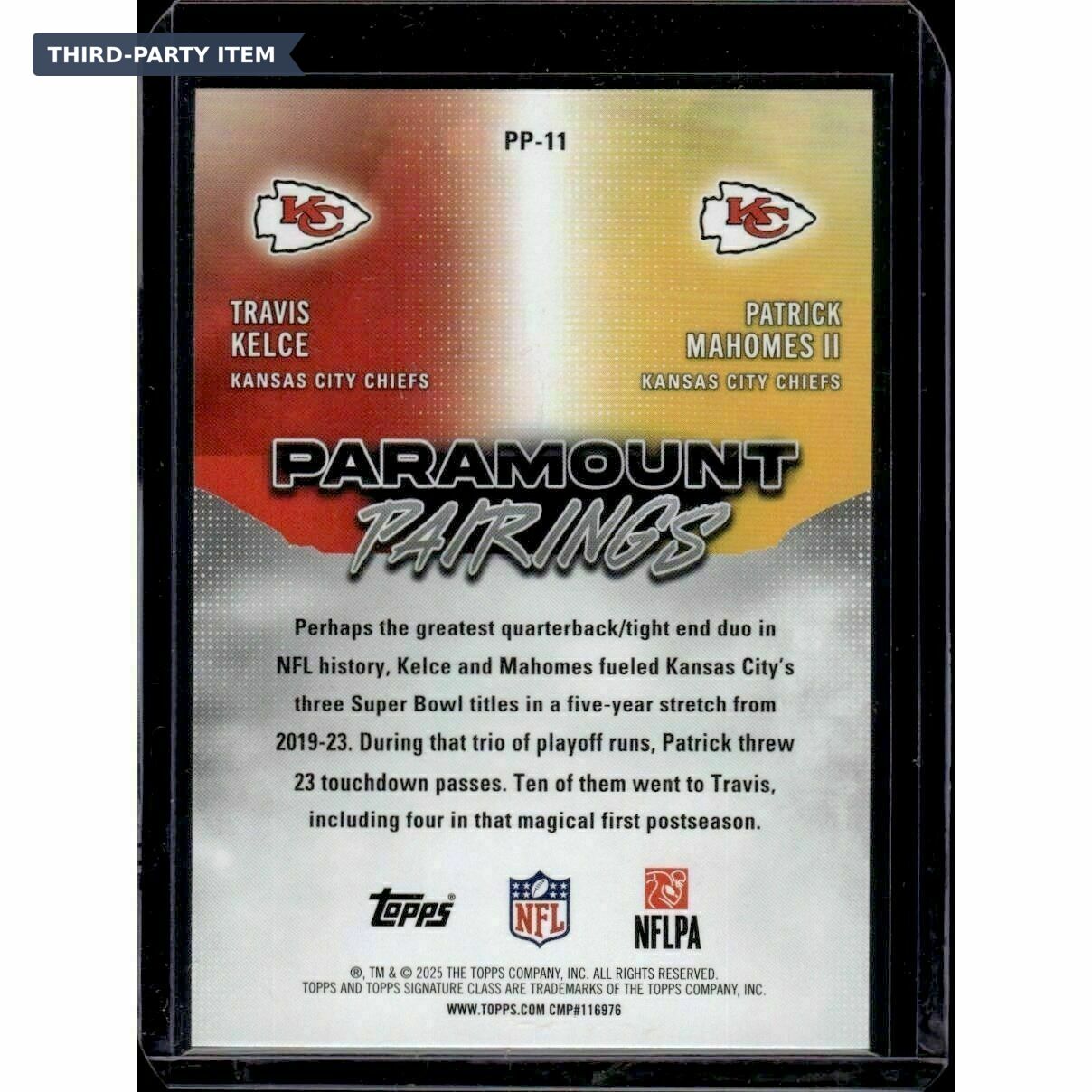 2025 Topps Signature Class Patrick Mahomes II & Travis Kelce Paramount Pairings Trading Card
