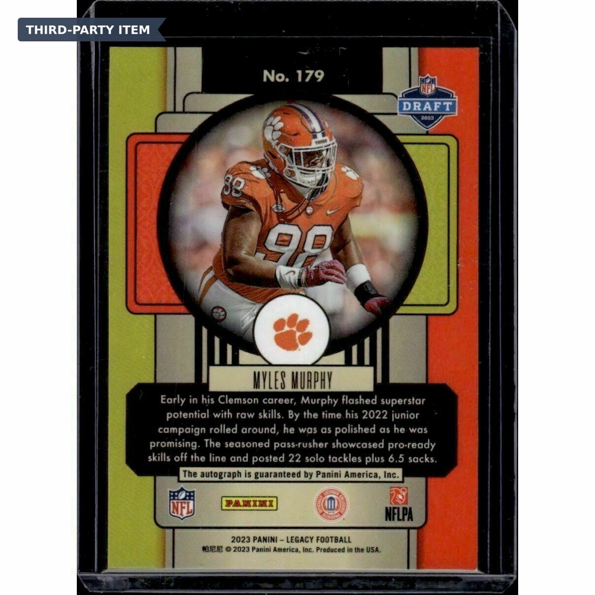 2023 Panini Legacy Myles Murphy Rookies Premium Penmanship Autograph Rookie Trading Card
