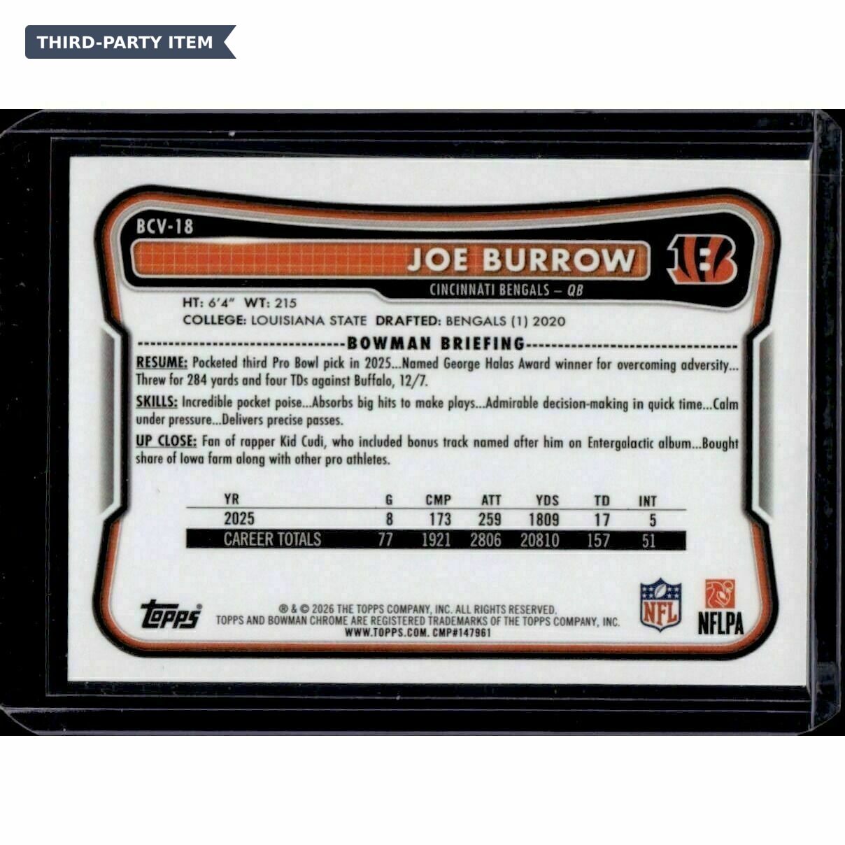 2026 Bowman Joe Burrow Chrome Trading Card