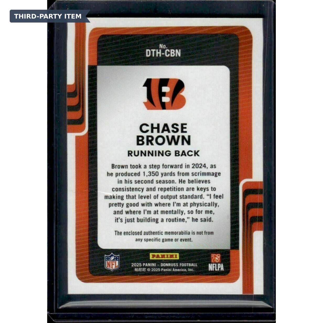 2025 Donruss Chase Brown Donruss Threads Jersey Patch Trading Card