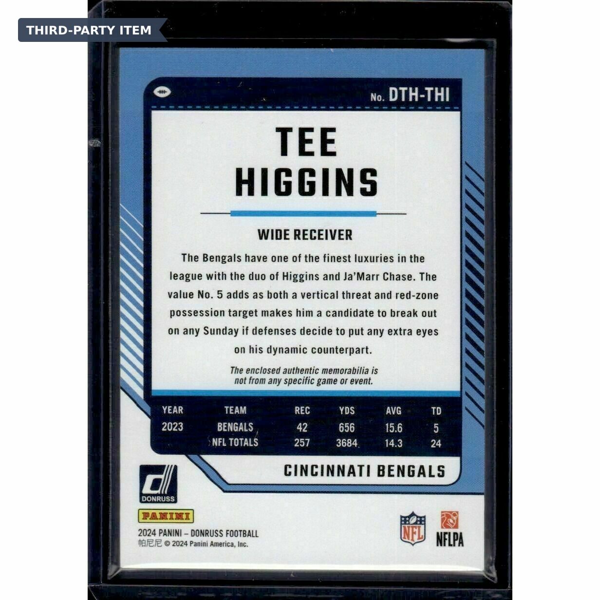 2024 Donruss Tee Higgins Donruss Threads Jersey Patch Trading Card