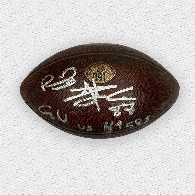 Mahomes & Kelce Dual Signed Game Used Ball #091 vs 49ers