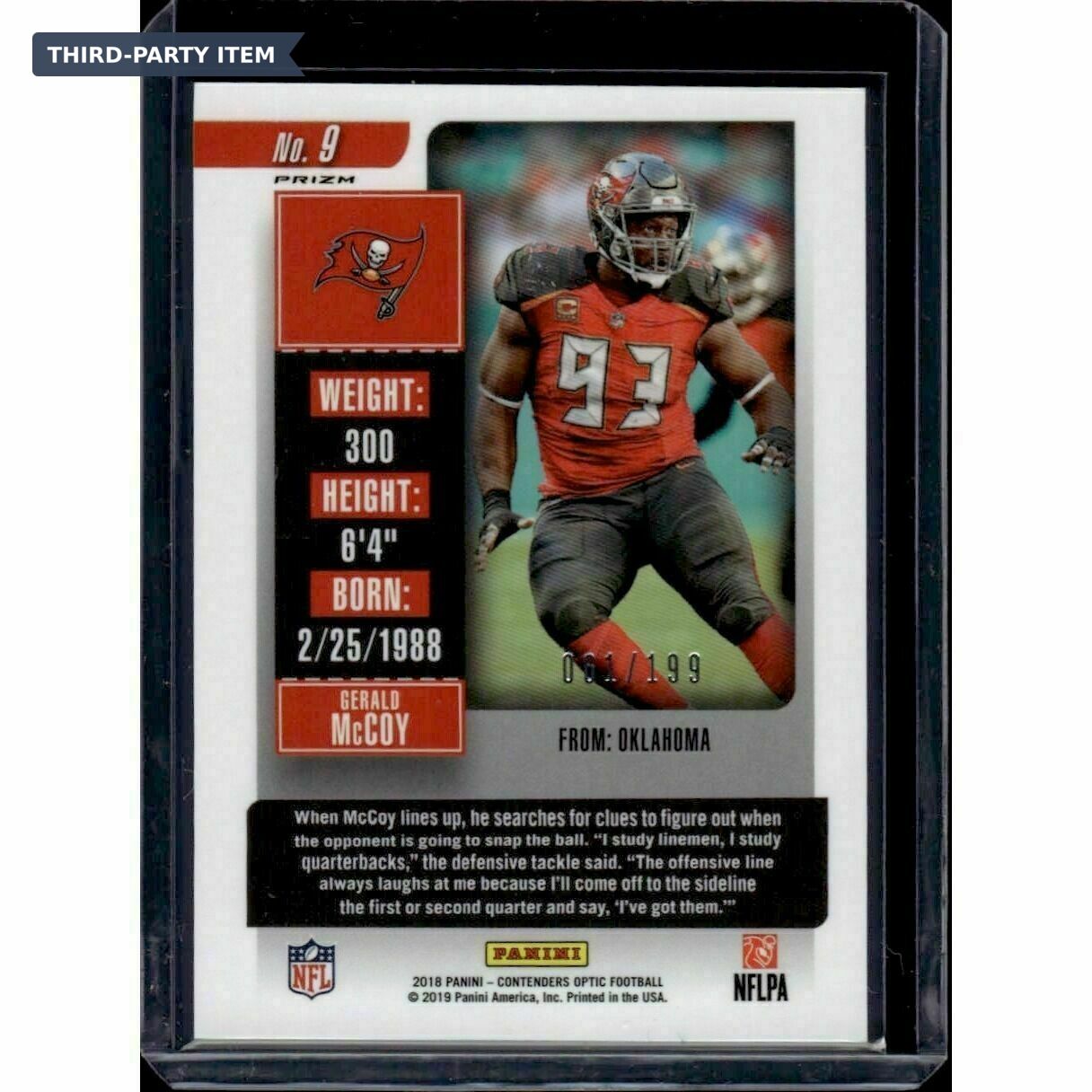 2018 Panini Contenders Optic Gerald McCoy Red Prizm /199 Trading Card