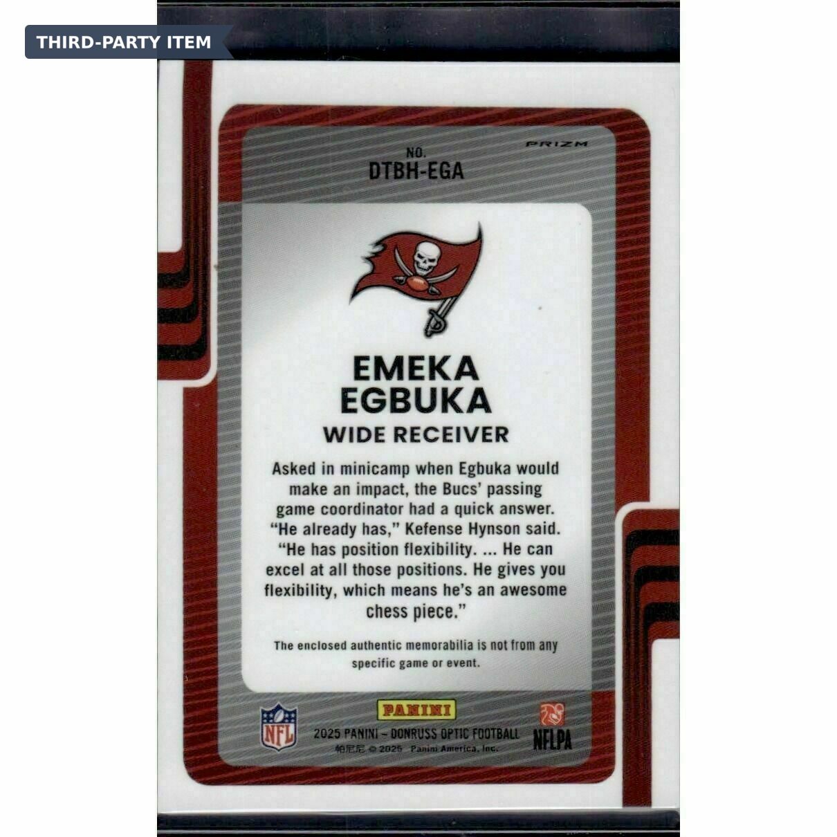 2025 Donruss Optic Emeka Egbuka Donruss Threads Light Blue Prizm Rookie Jersey Patch Trading Card